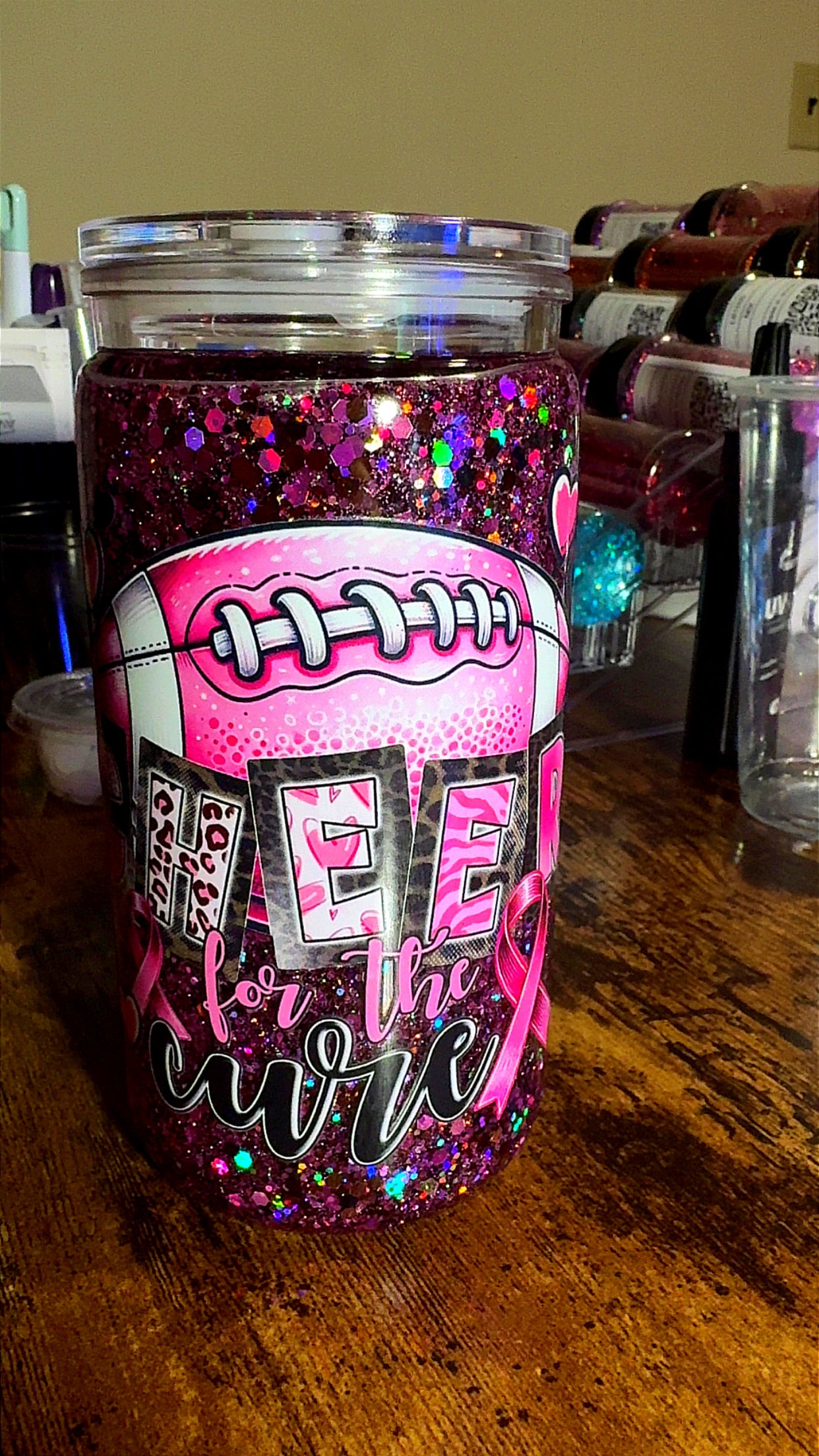 Pink glitter cancer cup