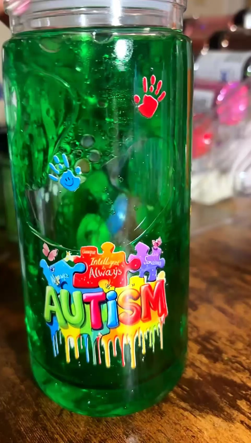 Autism lime green 20 oz lava drip