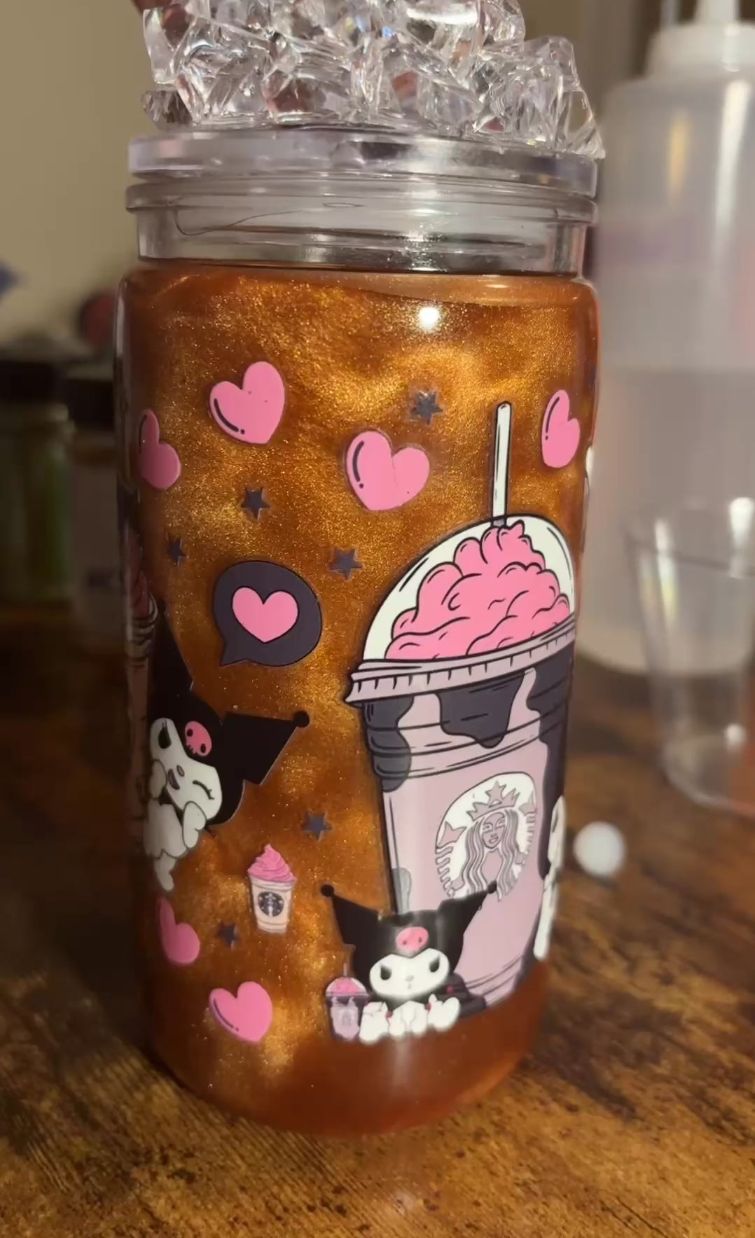 16 oz coffee cartoon cup with ice on top