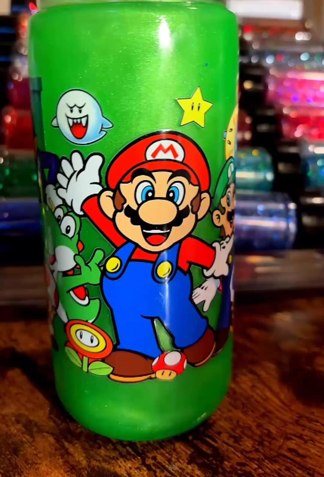20 oz super Mario lime green cateye cup